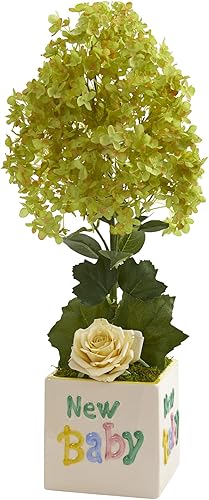 Arreglo artificial Peegee de hortensias y rosas en jarrón para bebé (A1319)