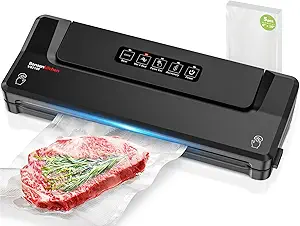 Bonsenkitchen Vacuum Sealer Machine with 5 Bags | Compact Food Sealer for Kitchen Storage & Meal Prep | Multiple Modes | External Vacuum System, Black
