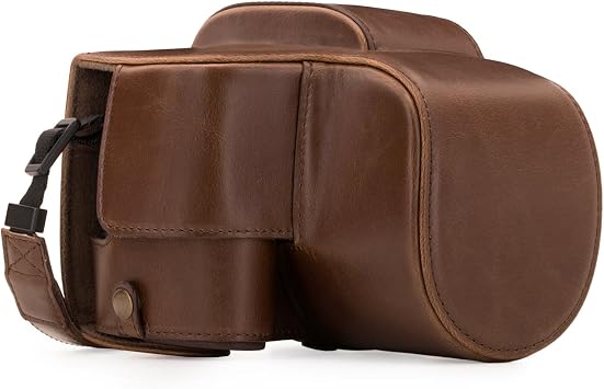 MegaGear Panasonic Lumix DC-FZ80, FZ82 Ever Ready Leather Camera Case and Strap, with Battery Access - Dark Brown - MG1224