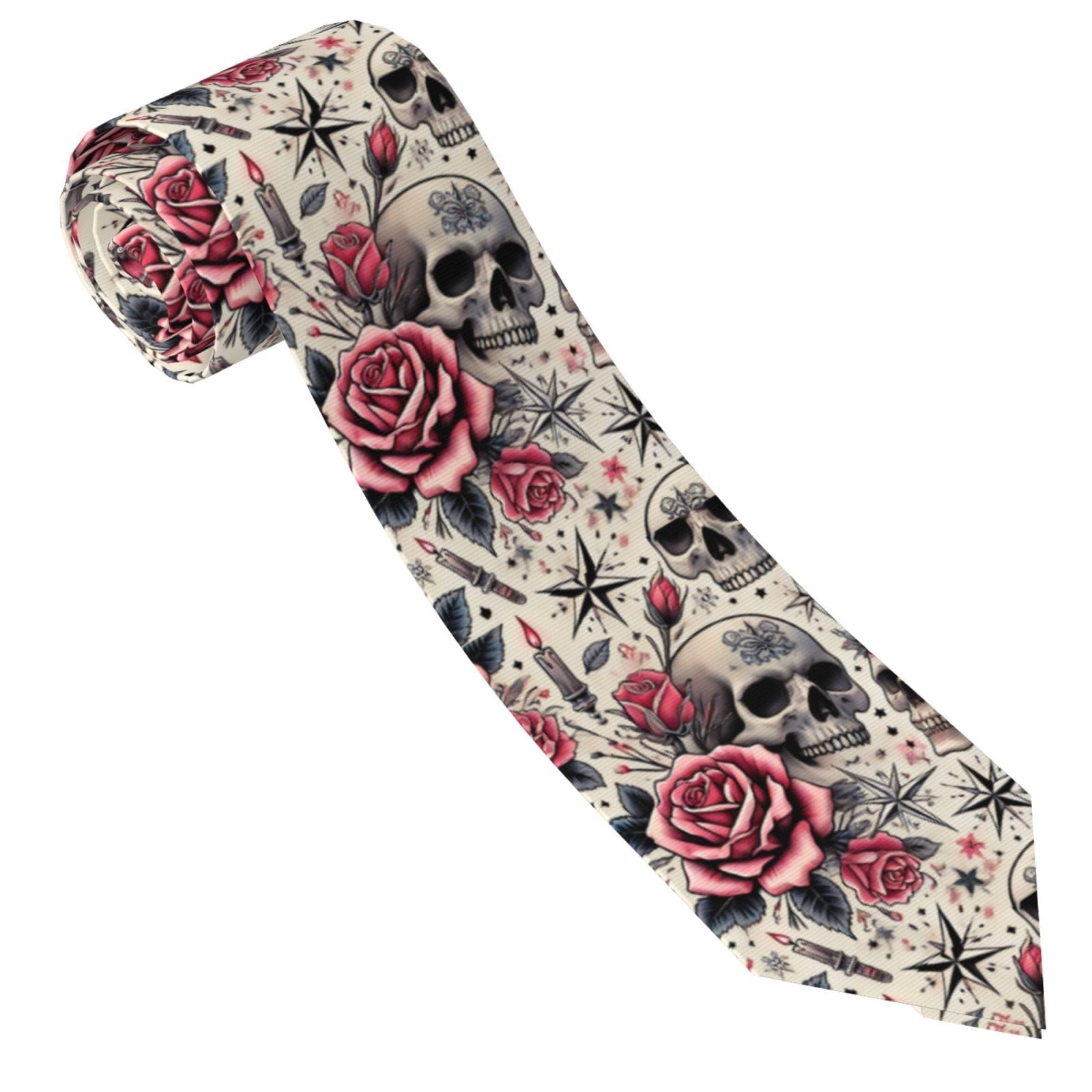 Anceky Unisex As Pic Mens Classic Necktie For Business,Formal,Wedding Girly Tattoo Rose Skull Halloween Tie