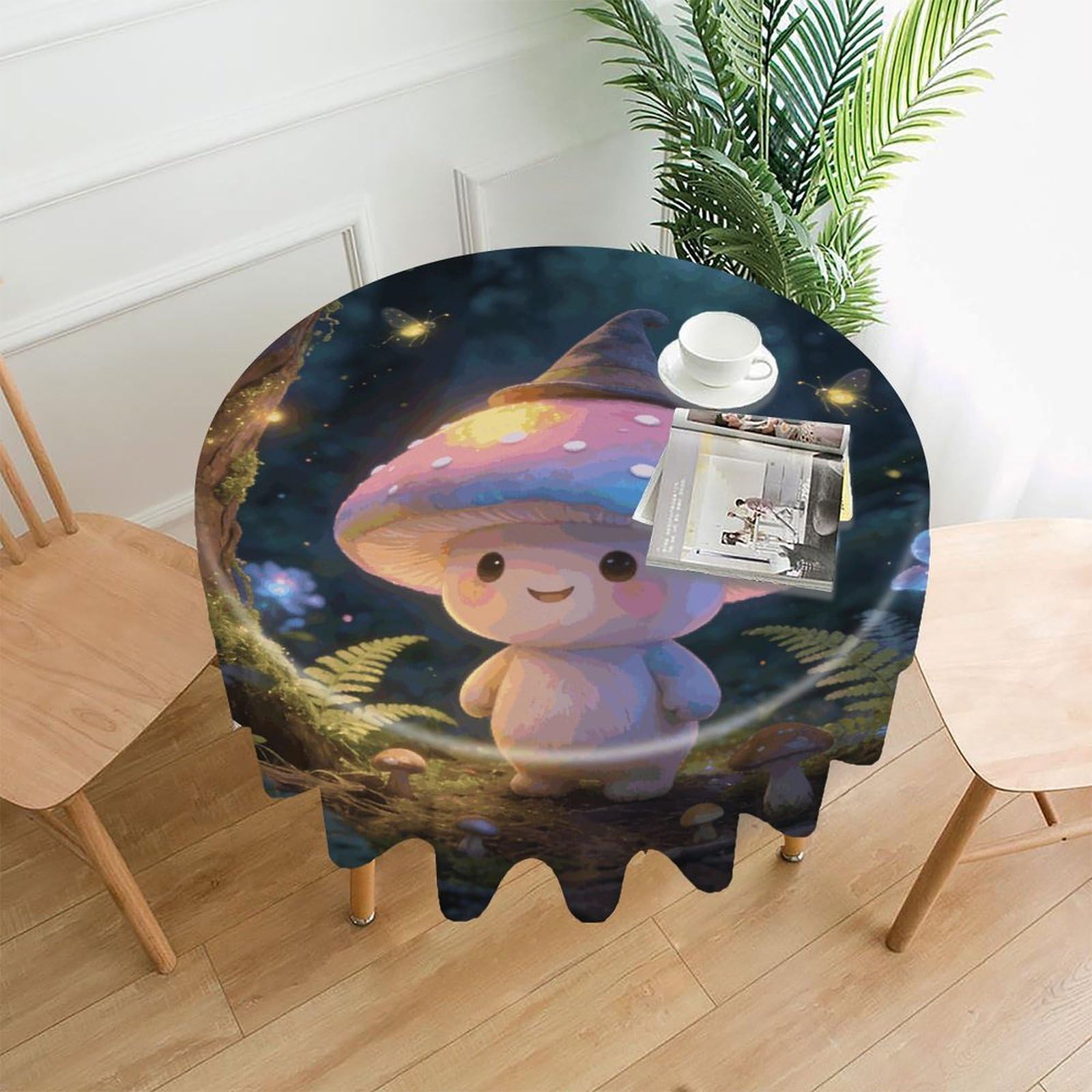 LZQPOEAS The Fun Guy Enchanted Tablecloth Easy to Clean Polyester Round Table Cover Washable Round Table Cloth Wrinkle-Free Circle Decoration Tablecloth for Kitchen and Dining Room 60"
