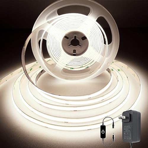 COB LED Strip Lights 5M,Touch Dimmable led Strips,16.4ft LED Tape Lights with CRI90+,4000K Natural White led Lights,1600LEDs,24V LED Rope Indoor for Bedroom,TV,Kitchen,Closet