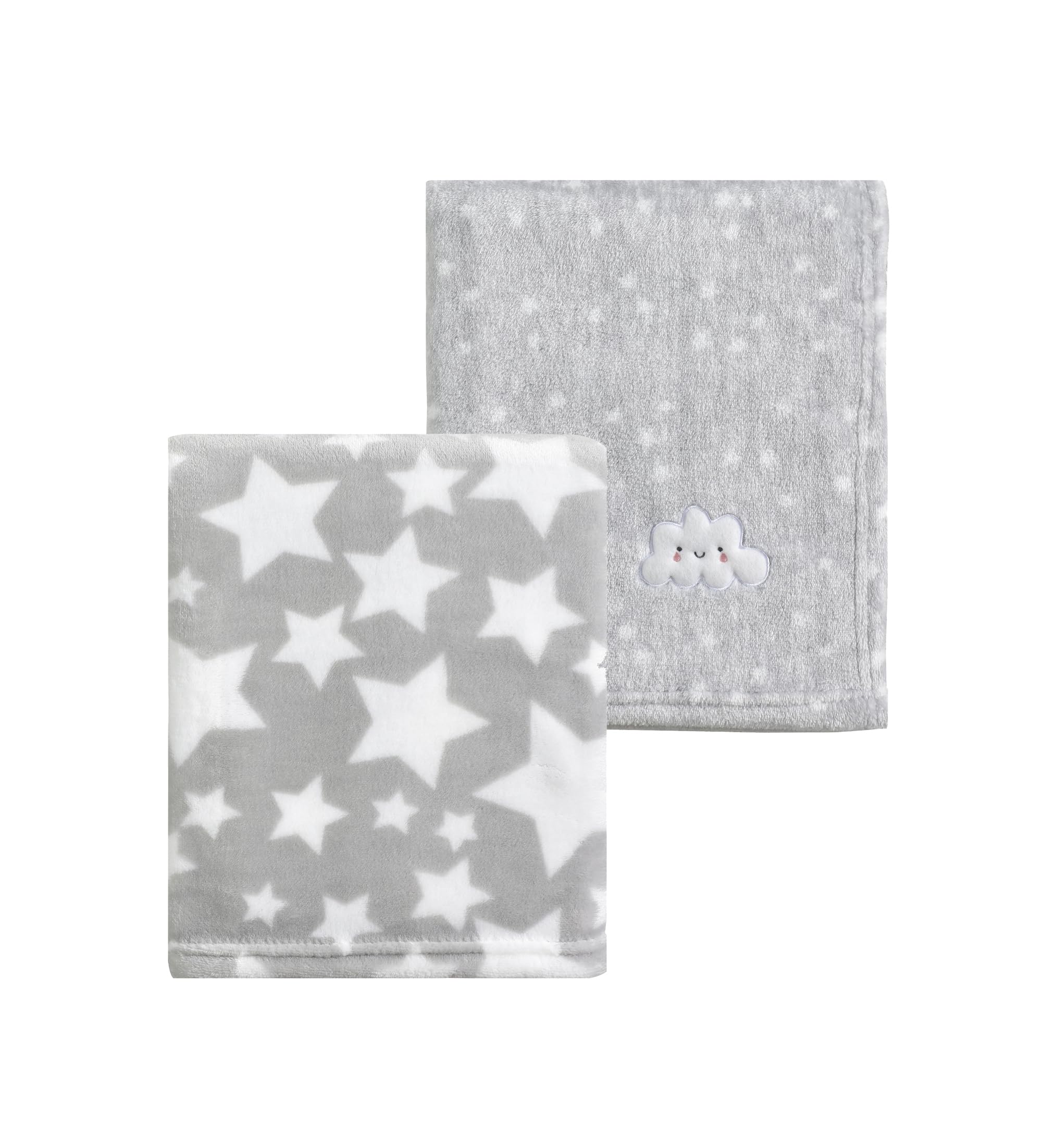 CREVENT 2Pcs 75cmX100cm Cute Cozy Fluffy Warm Baby Blankets for Infants Toddlers' Bedding Crib Cot Stroller - Grey Cloud + Star
