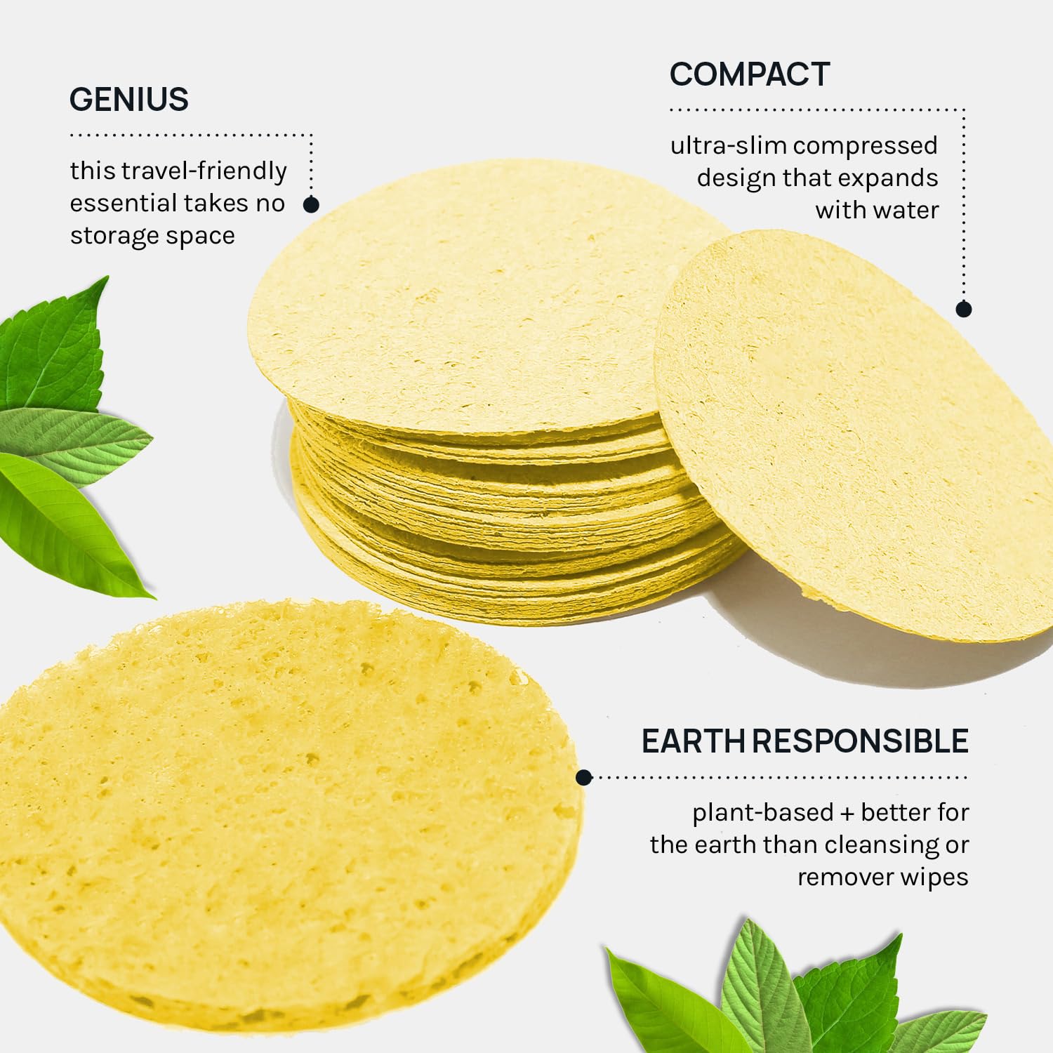 AOA Studio Lot de 50 éponges compressées pour le visage 100 % naturelles pour nettoyage du visage, masque exfoliant, enlever le maquillage, les peaux mortes et la saleté (jaune, 50 pièces)