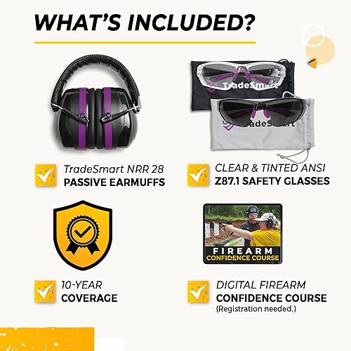 Miniatura 16 de TradeSmart High-Performance Earmuffs for Shooting Range & Shooting Eye Protection Glasses + Firearm Confidence Course Rosado