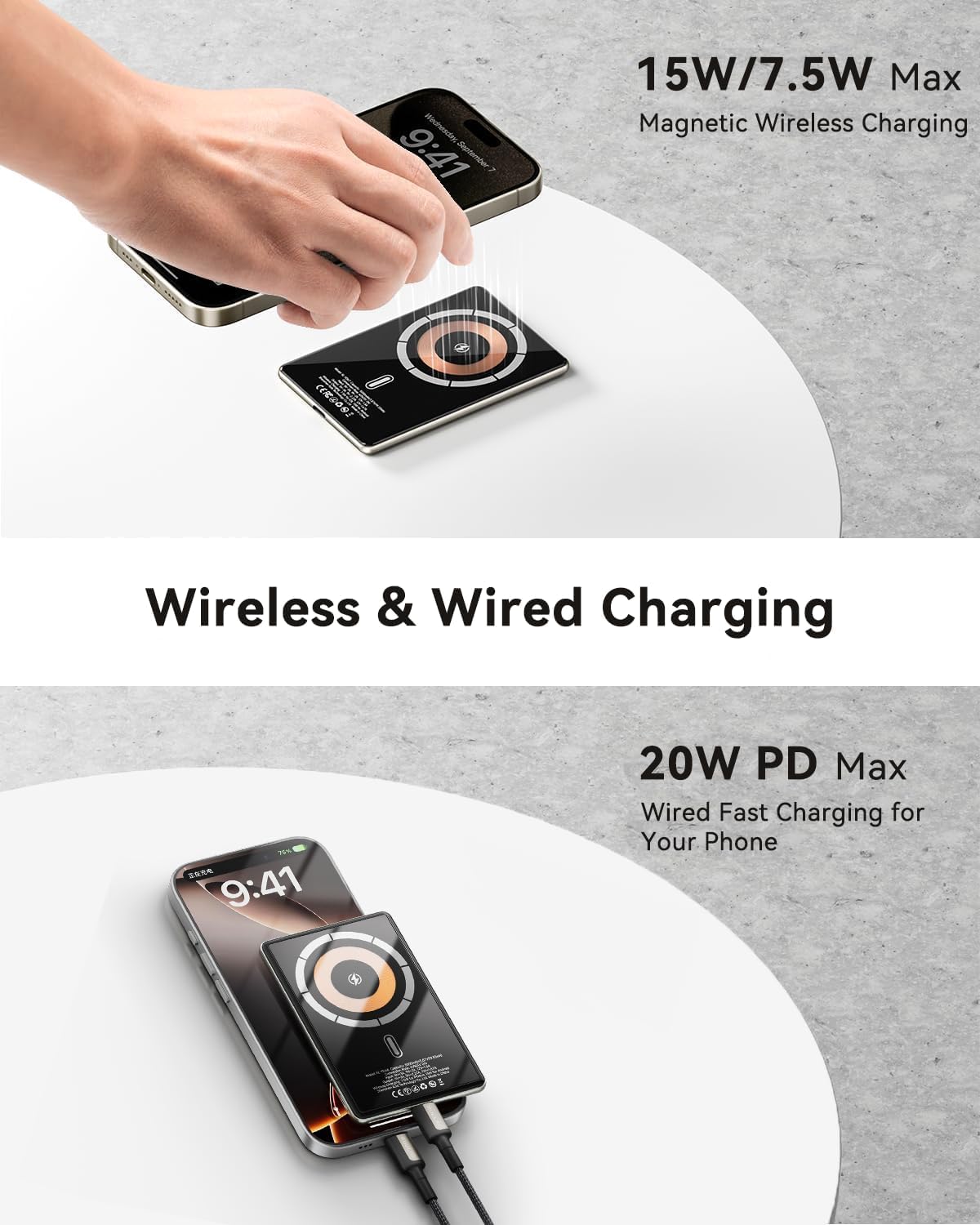Power Bank Magnetico Ultra Slim 5000mAh Con Magsafe, Ricarica Wireless 20W E USB-C, Per IPhone 16/15/14/13/12 - 2