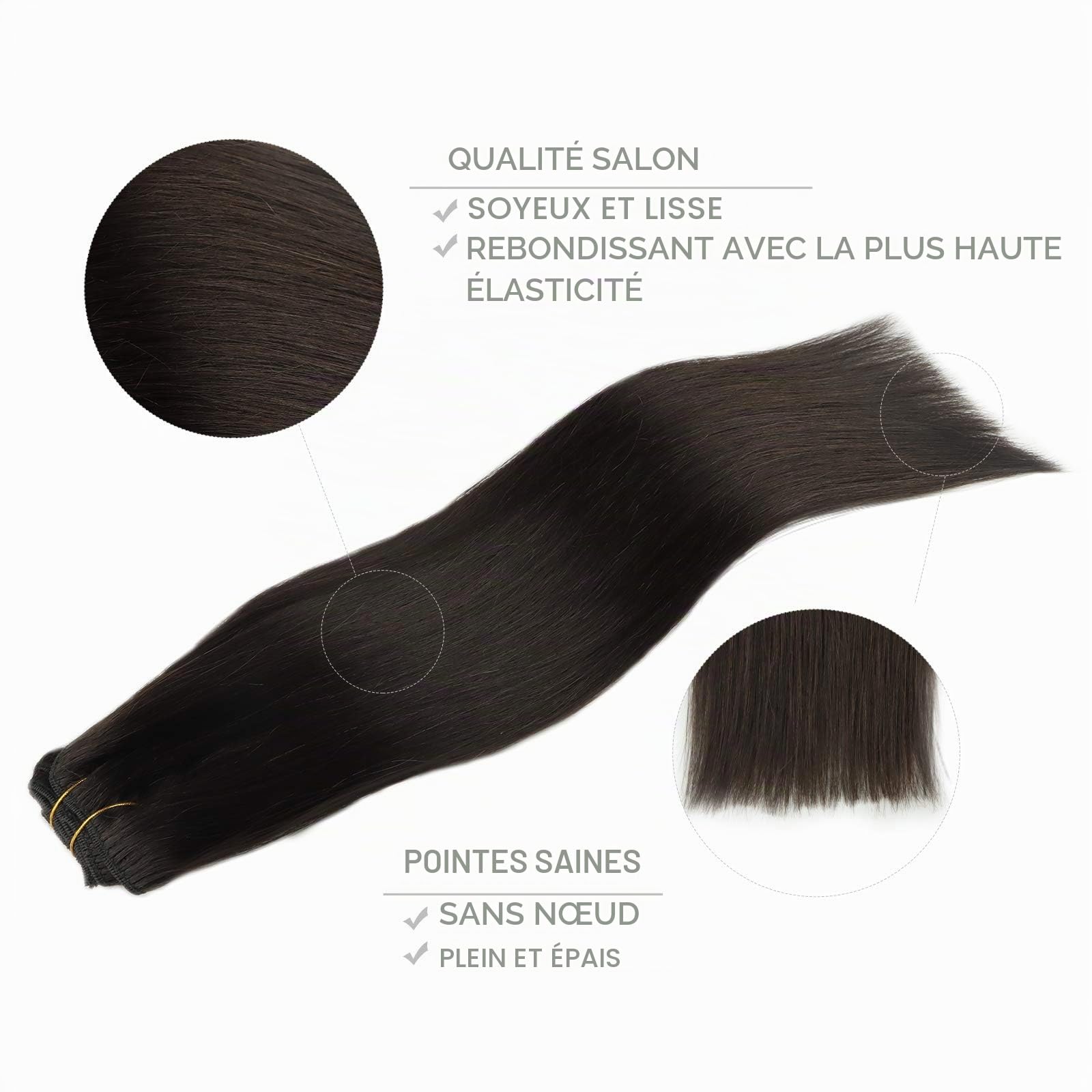 WENNALIFE 55cm 120g 7pcs Extension Cheveux Naturel Clip Cheveux Humains Brun Foncé Vrai Cheveux