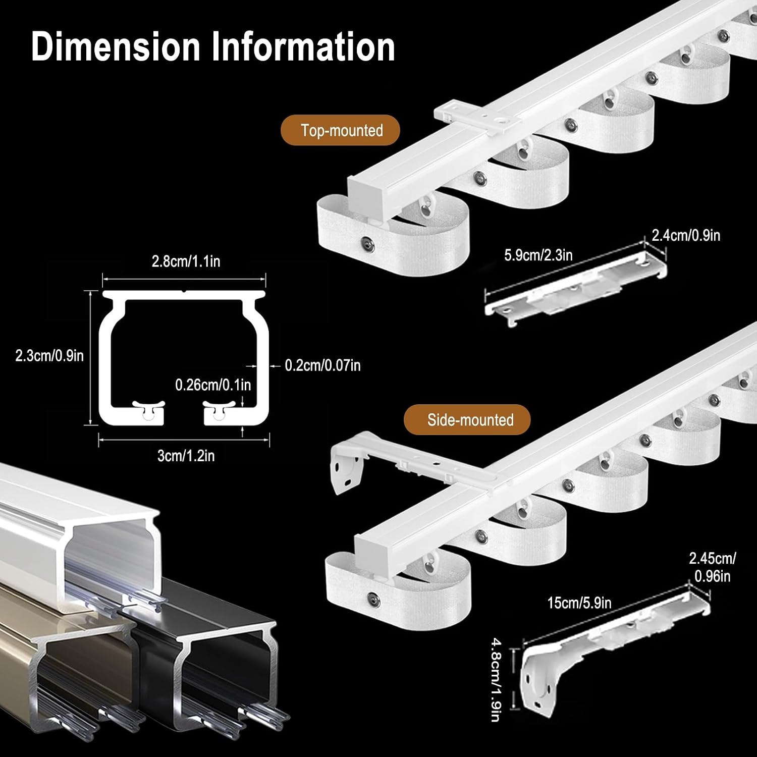 S-Shaped Wave Curtain Track Rail, Built-in Curtain Track System Can Hang Heavy Curtains, For Wave Tracks, Silent, Aluminum Curtain Rails For Living Room Bedroom Room Divider(White,1.5m(4.9ft))