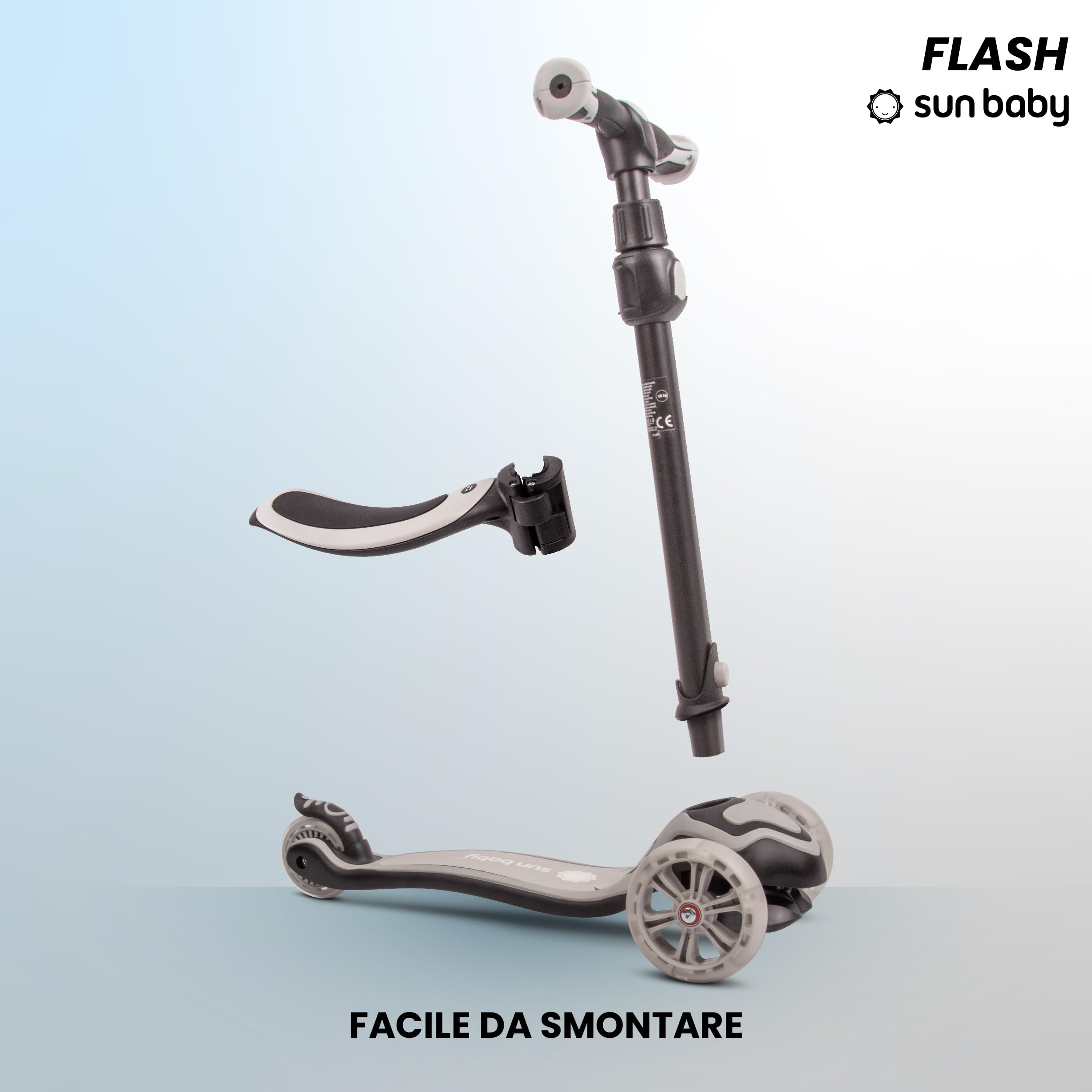 Sun Baby Monopattino per bambini 3 anni, Triciclo Scooter 3 Ruote Luminose a LED, regolabile in altezza, Children's Scooter