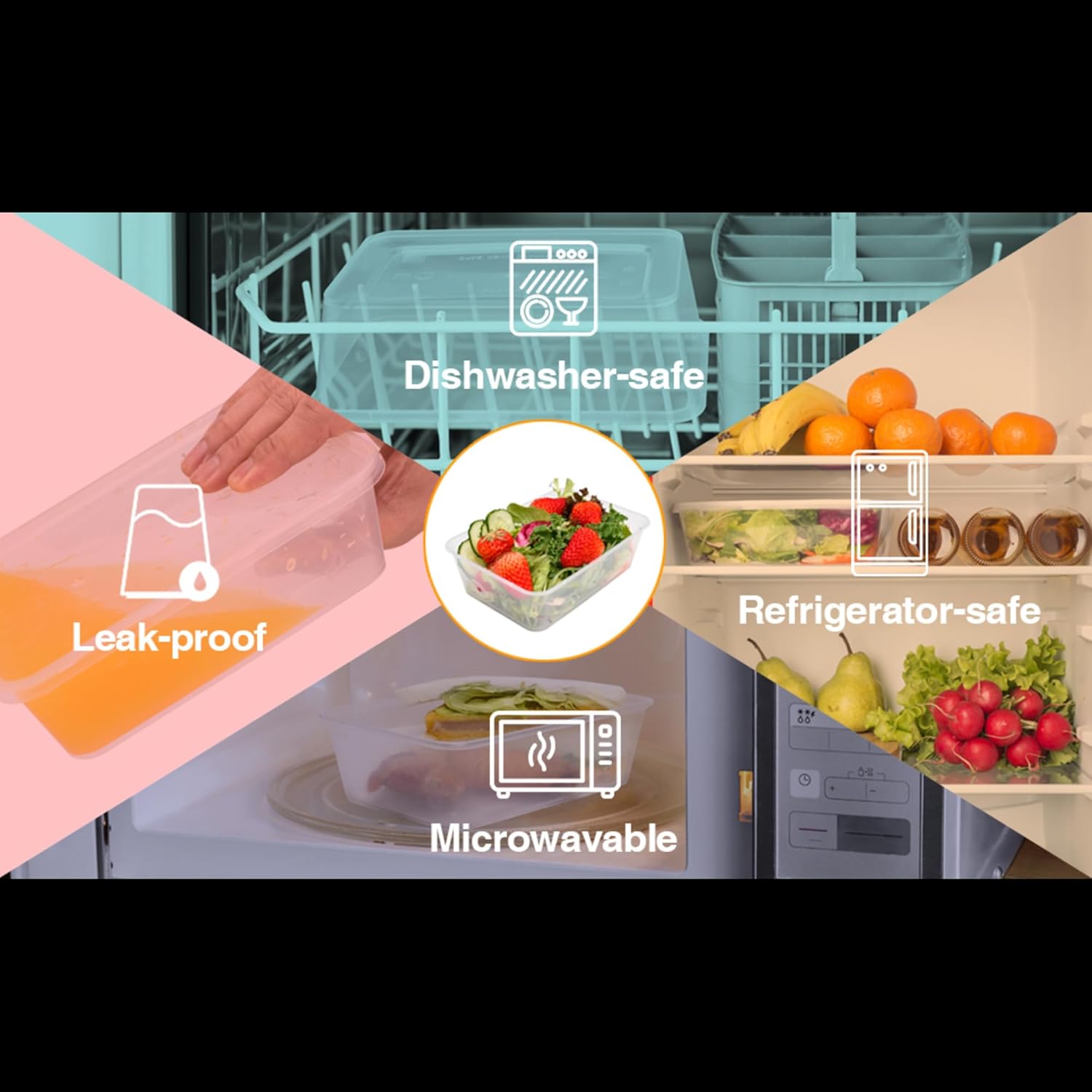 100 Pack Plastic Takeaway Food Containers with Lids 750Ml - Microwave, Freezer & Dishwasher Safe - Reusable & Stackable Meal Prep Containers, Food Containers for Storage Clear Food Trays