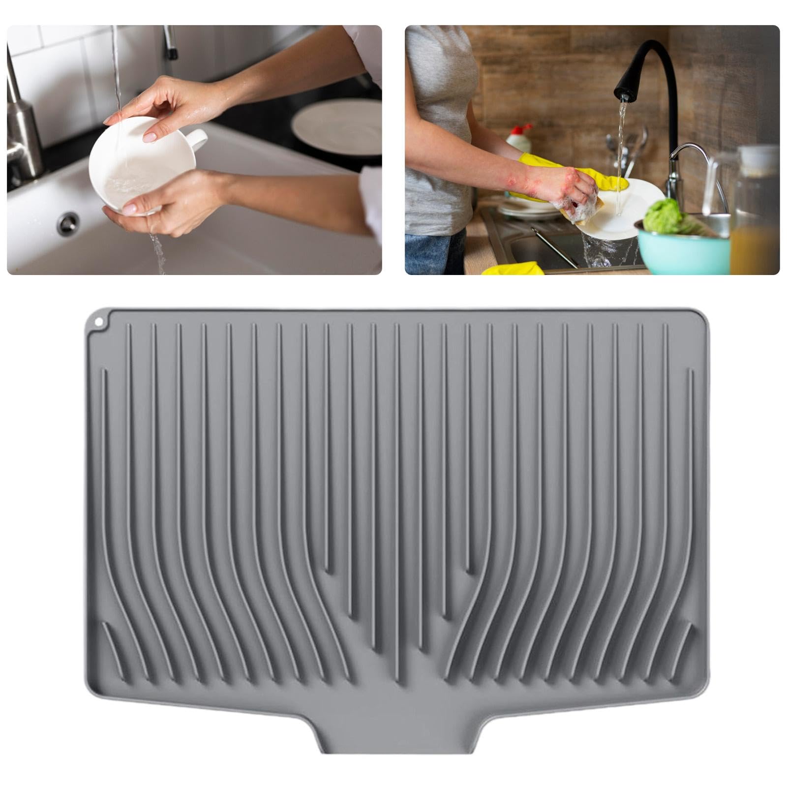 Tappetino Scolapiatti Da Cucina in Silicone Salvapiano Base di Asciugatura Resistente Al Calore E Antiscivolo Adatto per Cucine Domestiche E Ristoran, Grigio