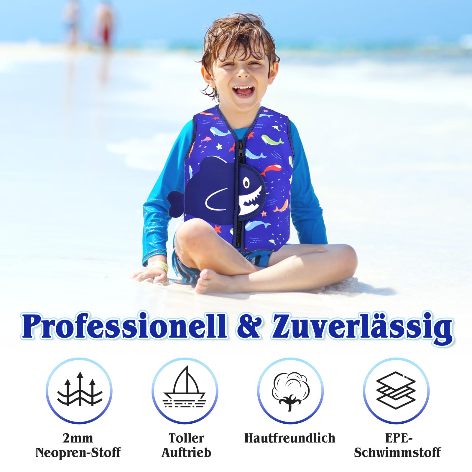 Nigecue Hochwertige Schwimmweste aus Neopren, ideale Schwimmhilfe für Baby Kinder Jungen und Mädchen, Verstellbarem Schrittgurt, inkl. Kordelzugtasche
