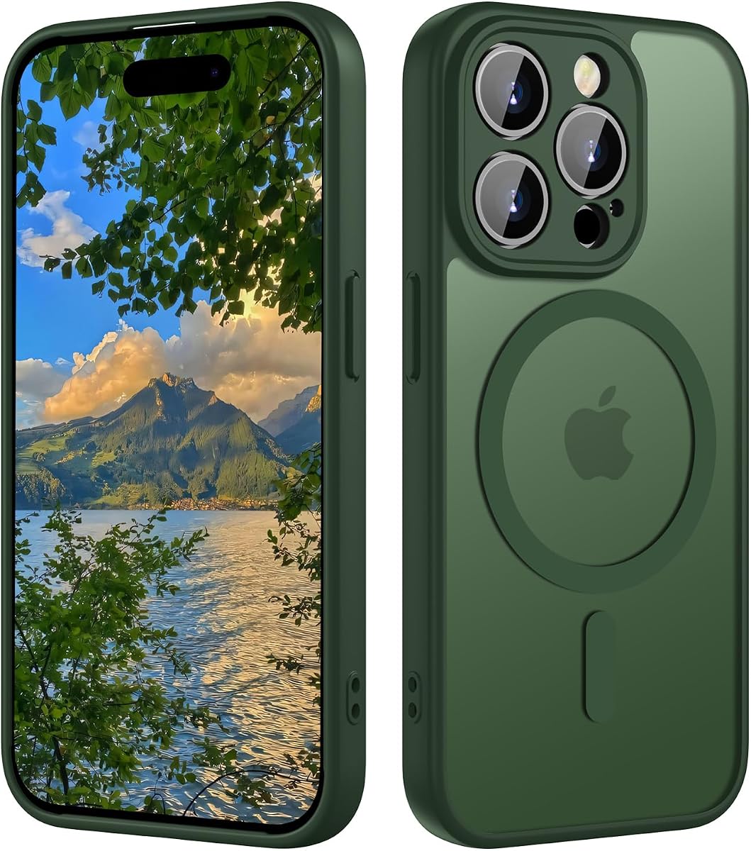 ORDA Magnetic for iPhone 14 Pro Case, Fit for MagSafe, [Full Camera Protection], [Shockproof] Slim Translucent Matte,Military-Grade Protection,Scratch & Fingerprint Resistant -6.1" Dark Green