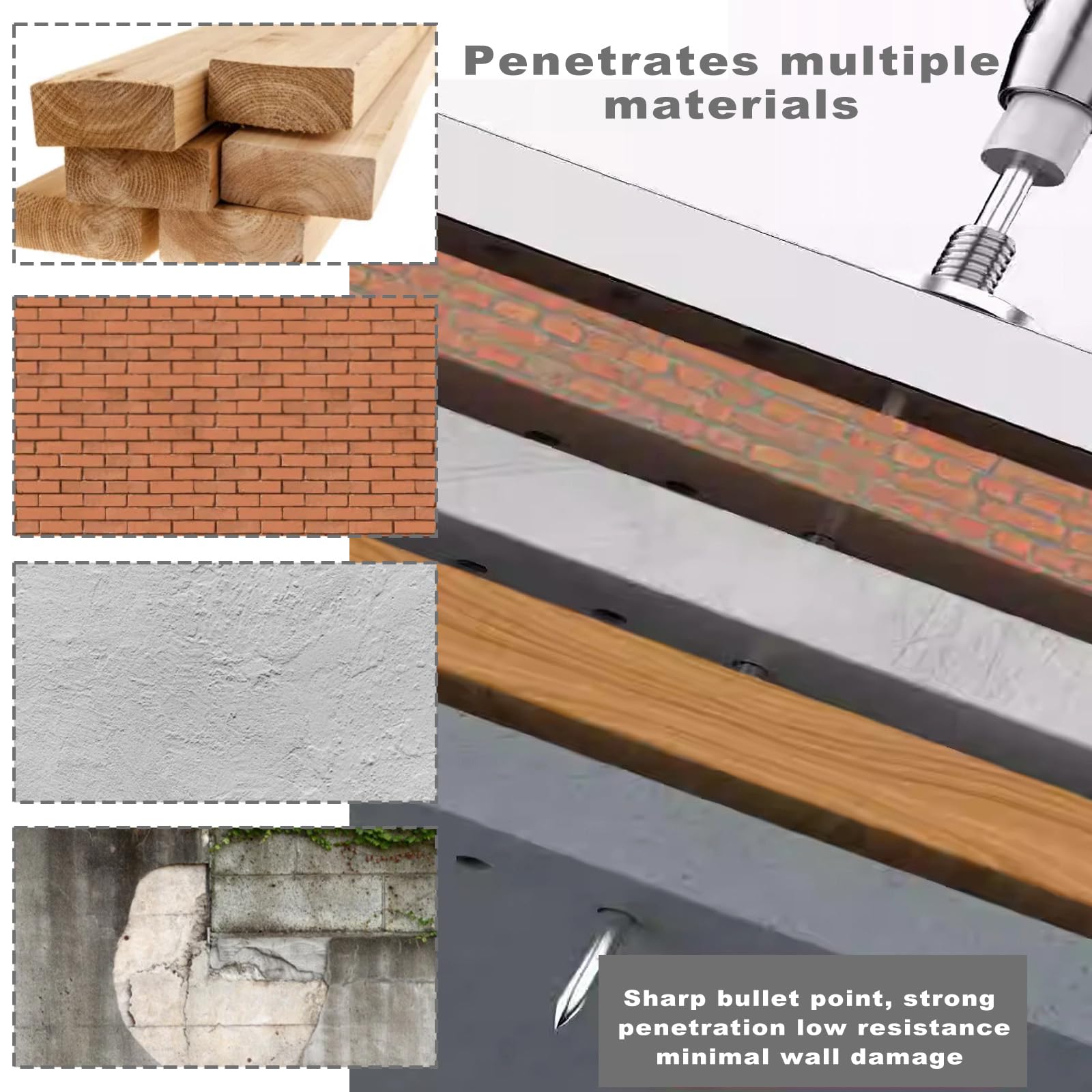 Lot de 400 Clous pour Pistolets à Ongles, 7.3 mm, Assortiment de Clous en Acier Trempé, Goujons Ronds en Béton Bitumé, Outil de Tir pour Murs en Béton, Clous de Toiture, Cloueuse à Béton