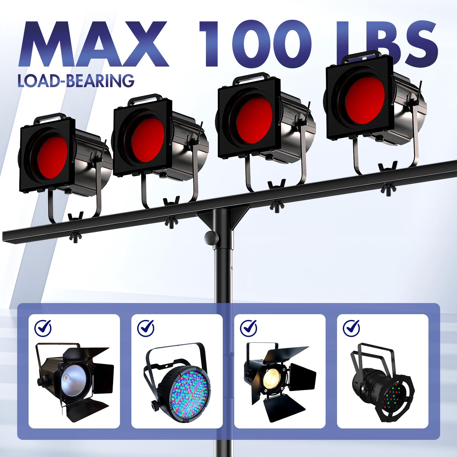 DJ-Lichtständer, robuster DJ-Beleuchtungsständer, verstellbar, 89-180 cm, T-Bühnenlichtständer für Bühnenbar, Party, DJ-Lichter | Abnehmbarer DJ-Beleuchtungsständer, verstellbarer Bühnenlichtständer für DJ-Lichter, Bar, Partylicht