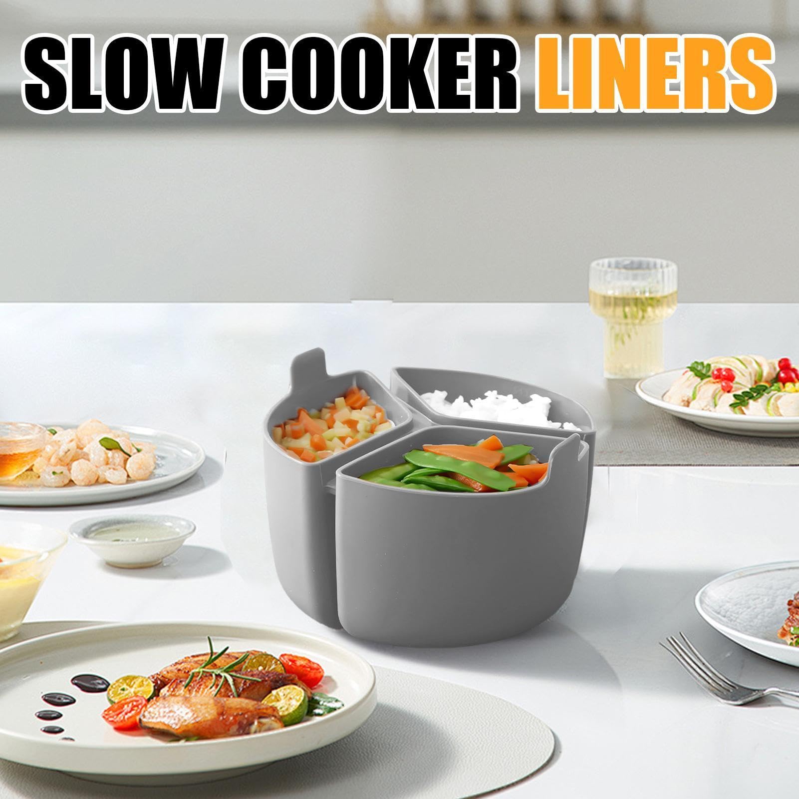 Revestimiento de silicona para cacerola – Divisor triple de cocción lenta de 3 compartimentos, inserto duradero apto para lavavajillas | Separador de partición de cocina Flexible apto para horno para