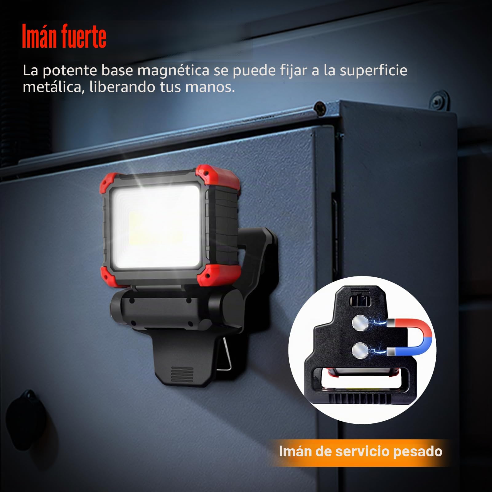 MASMEJOR Foco LED Recargable con Pinza, 2100LM Foco LED con Imanes & 3 Modos de Luz, Rotación de 270°, Luz de Trabajo Portátil Ideal para Camping, BBQ, Pesca, Taller, Emergencias