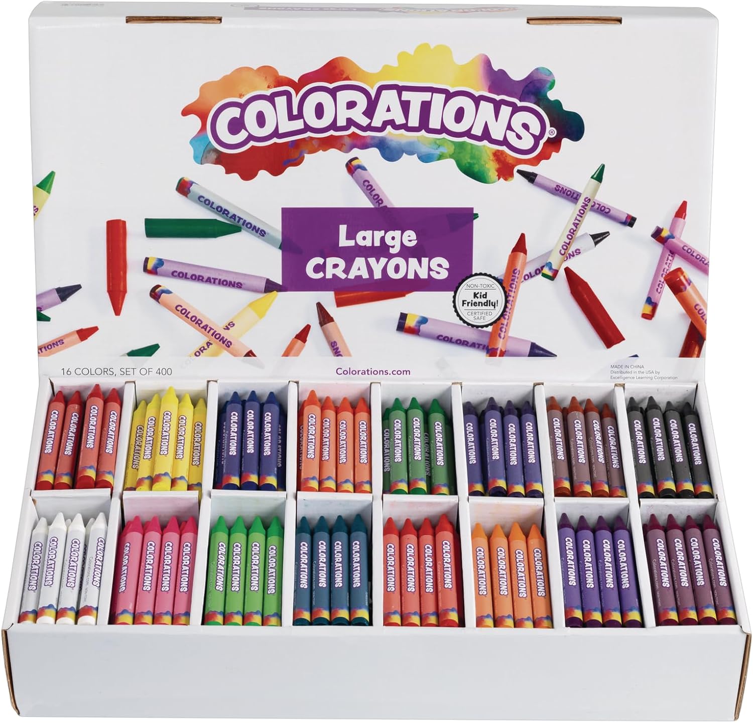 Colorations Jumbo Crayons Classroom Pack: 400 Count, 16 Vibrant Colors, Non-Toxic Bulk for Toddlers & Kids Art Supplies