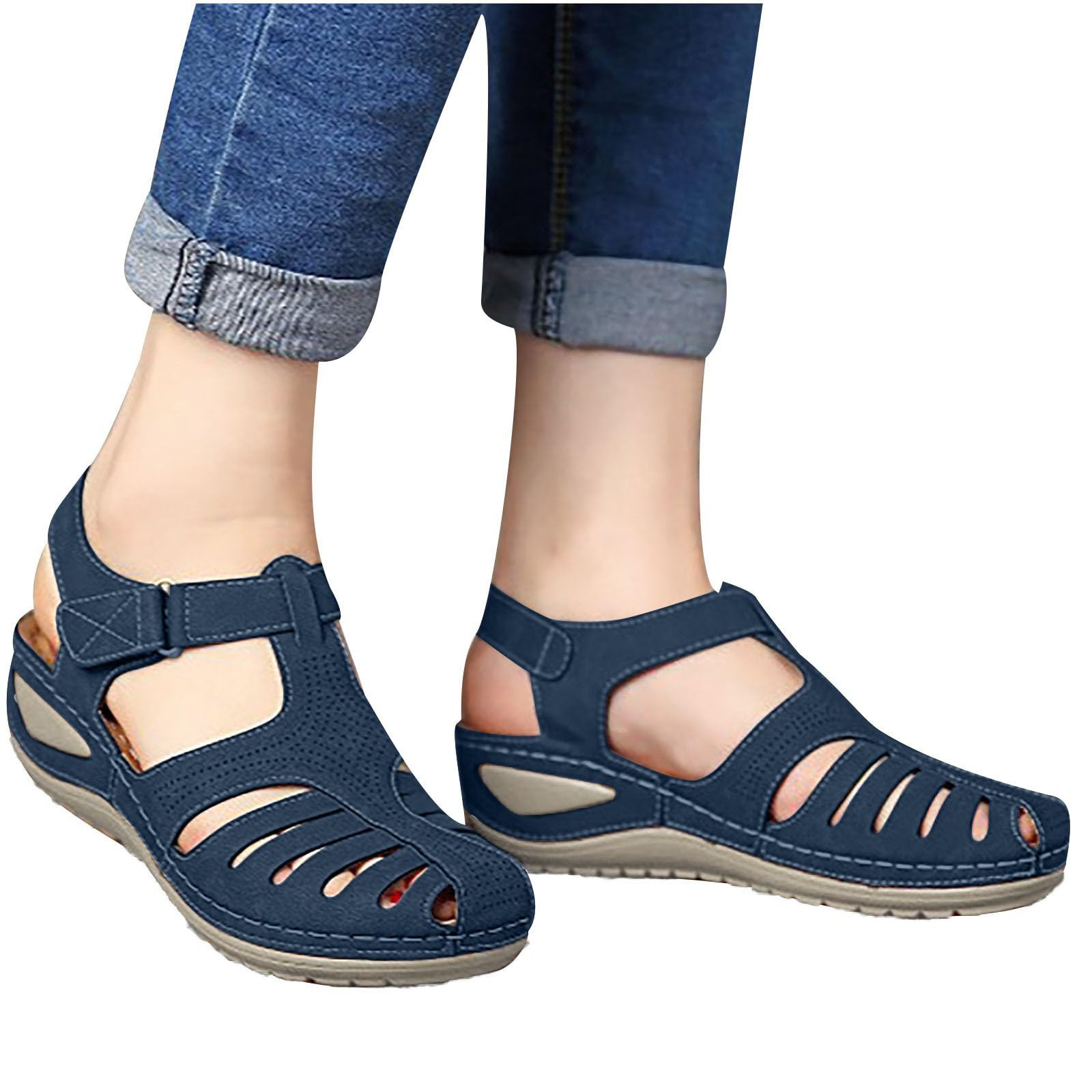Womens Summer Sandals Casual Bohemia Gladiator Closed Toe Wedge Shoes Comfort Ankle Strap Slip On Platform Sandals