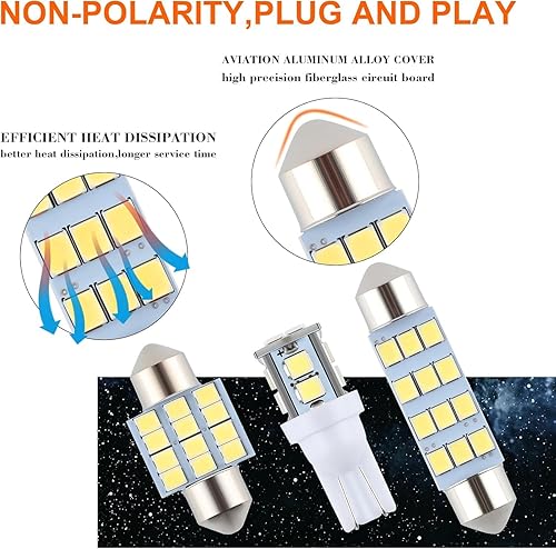 Miniatura 59 de Juego de 24 bombillas LED para interior de automóvil, 194 T10 DE3175 578, 1.220 in, 1.654 in, bombillas de repuesto para el mapa del automóvil