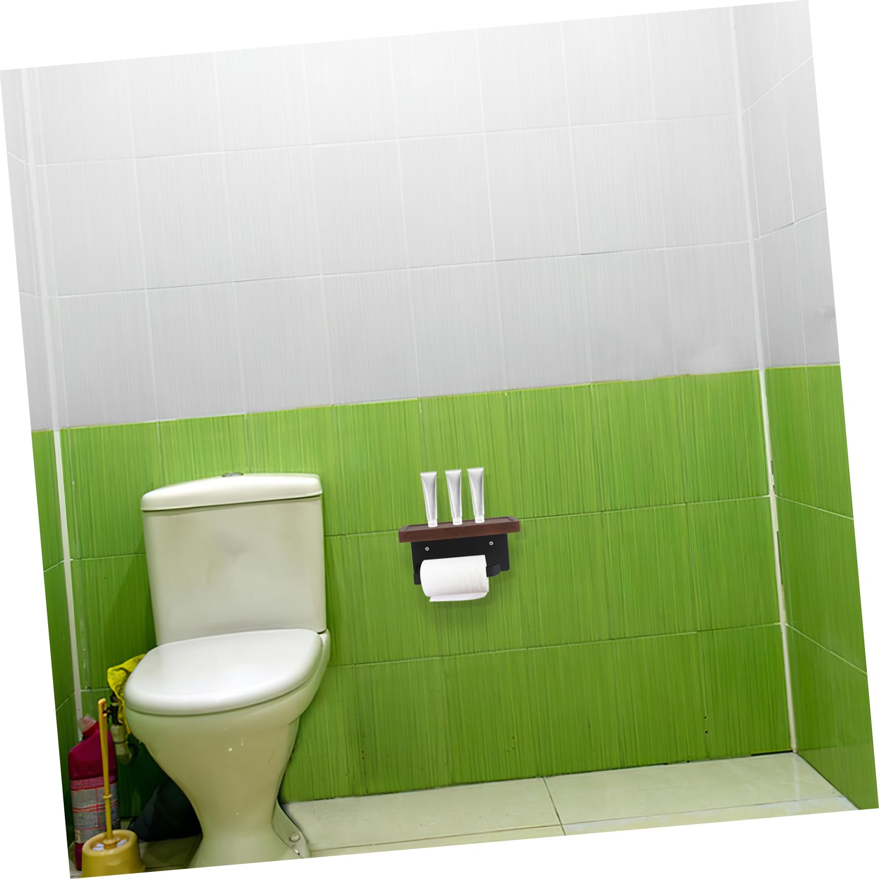 Porte-Rouleau de Papier Toilette Mural en Bois, Étagère Noire