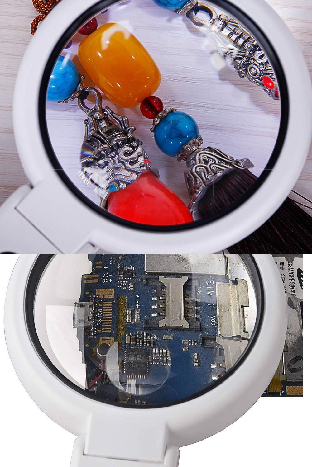 Lupa de Mano 5X, 11X con luz de 8 LED para Personas Mayores, Lectura de mapas, Pasatiempos Infantiles, Lupa para joyería y reparación de Relojes.