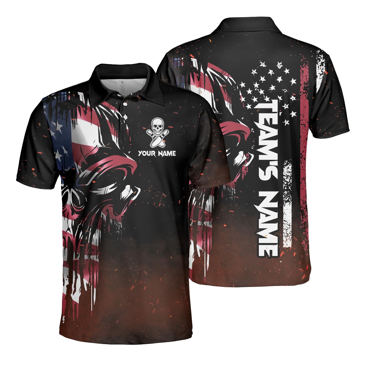 Custom Skull Bowling Polo Shirt for Men, 3D All Over Print Bowling Shirts, Custom Bowling Jerseys, Skull Shirt for Bowler