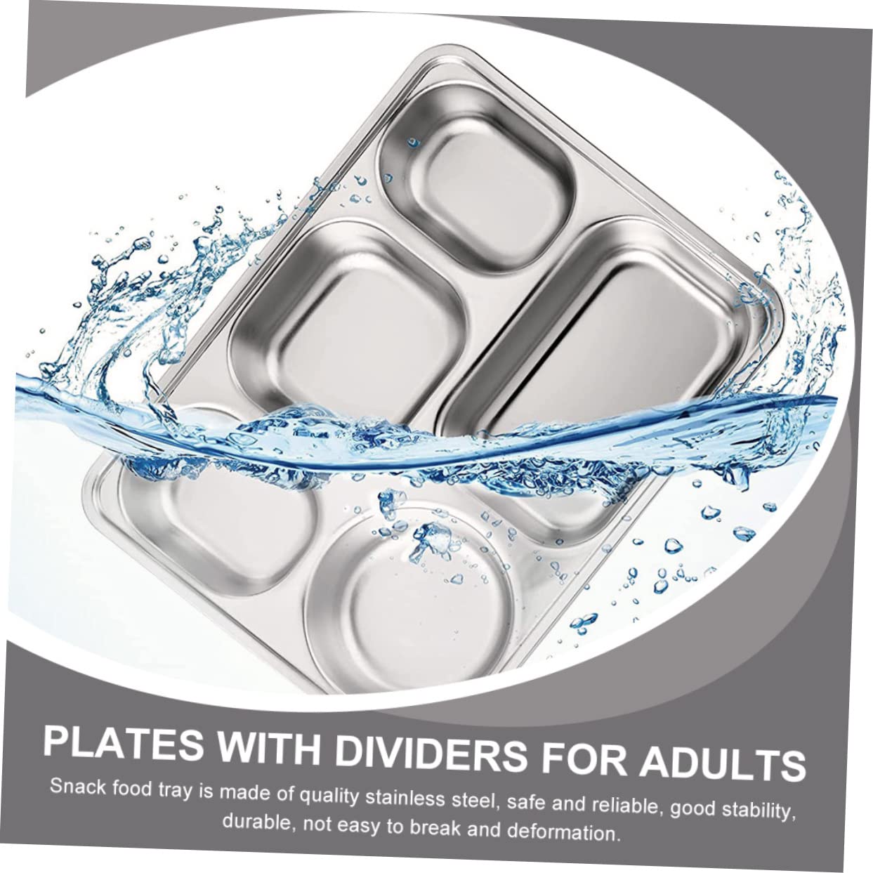 ABOOFAN Platos de Almuerzo Seccionados de Acero Inoxidable, 3 Piezas