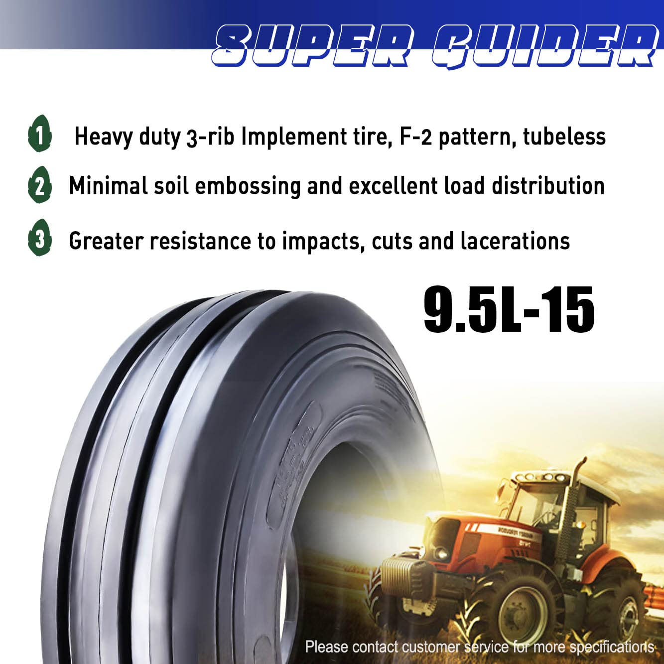 Tyre Rib Pattern 28 Snapklik.com : SUPERGUIDER Heavy Duty 9.5L-15 Rib Implement Tire F-2 ...