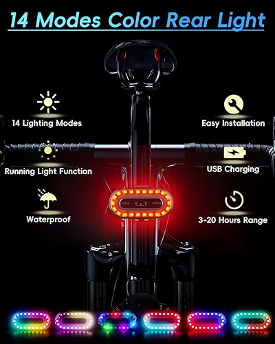 Miniatura 2 de 2024 8 luces LED para bicicleta para conducción nocturna, 9000 lúmenes USB recargable LED faro y 14 modos de luz trasera colorida, 5800 mAh súper