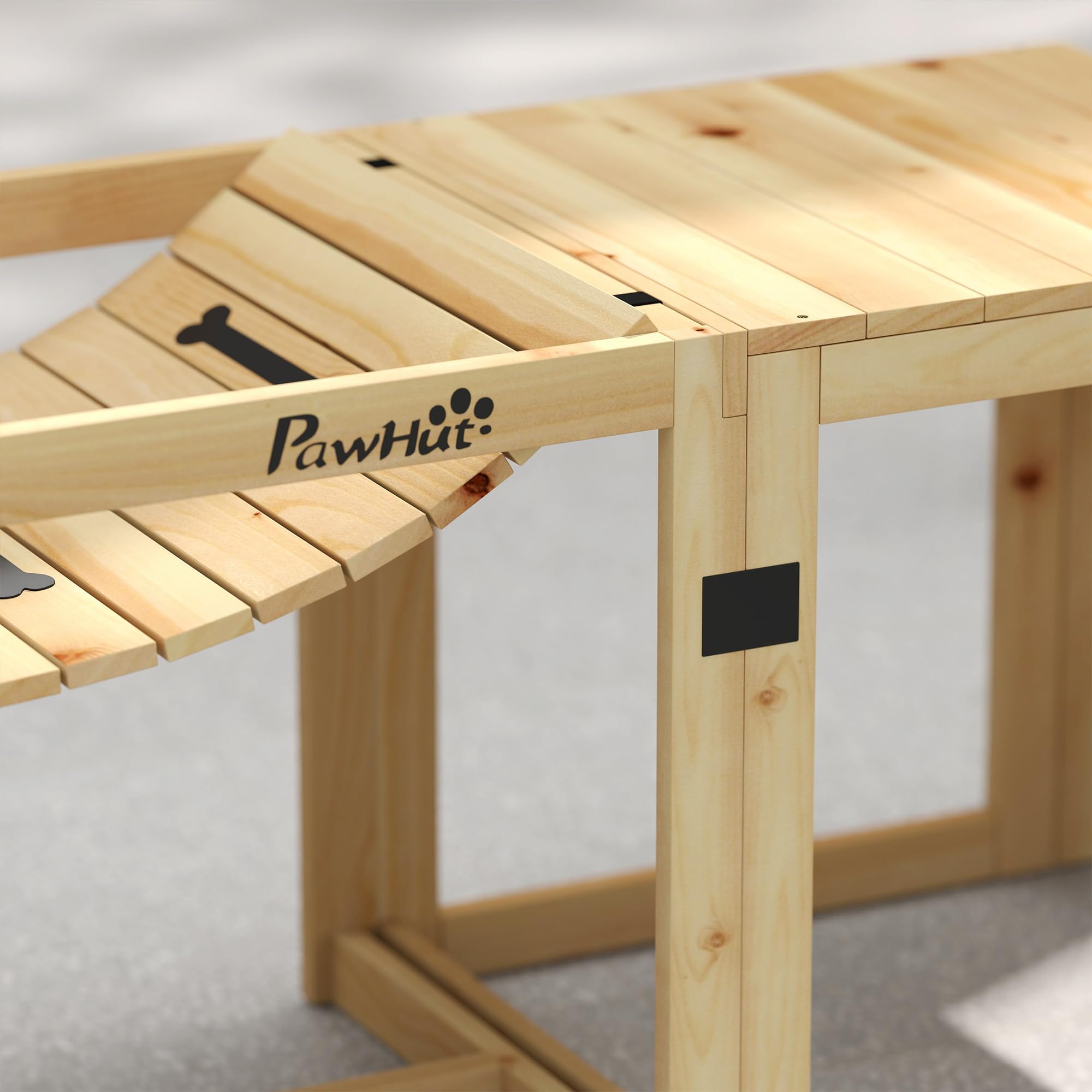 PawHut Attrezzatura Agilità Cani 3 Pezzi Set Legno Naturale | Ponte Morbido, Piattaforma Pausa, Scala per Animali da Esterno