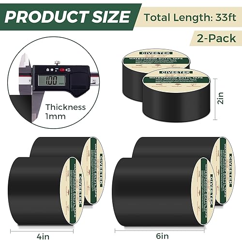 Miniatura 9 de Cinta de butilo sellante impermeable negra de 6 pulgadas x 33 pies para cubiertas, cinta adhesiva de reparación de fugas al aire libre, cinta de