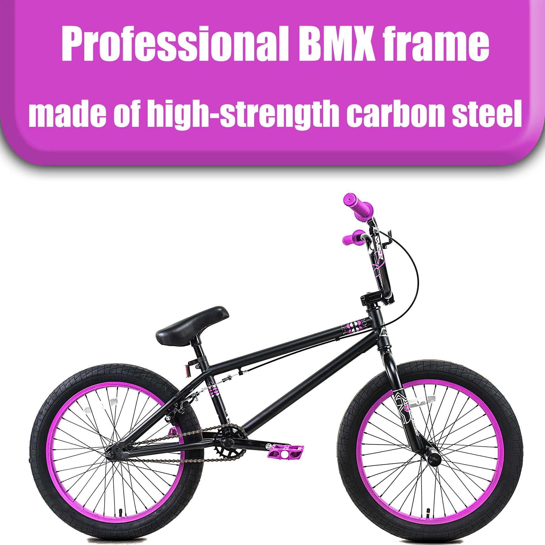 BMXバイク ブラック ピンクハンドル Amazon | 20インチBMXバイクバイクトライアル、スタントアクション自由