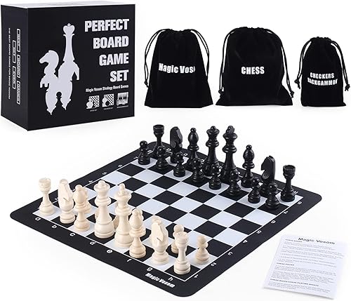 Juego de ajedrez de viaje, ajedrez 3 en 1 de 15 x 15 pulgadas, damas, juego de backgammon, piezas de ajedrez estándar y fichas de tablero de