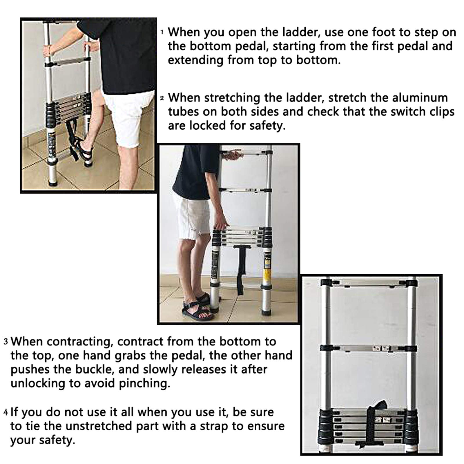 Telescoping Ladder 16 FT, ARCHOM Aluminum Telescopic Extension Ladder Lightweight Extend Climb