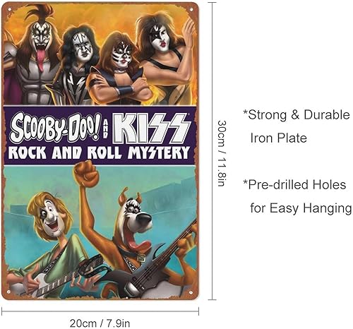 Miniatura 2 de Scooby-Doo! and KISS Póster de película misteriosa de rock and roll, letrero de hojalata para cafetería, bar, hogar, decoración de pared, retro, de