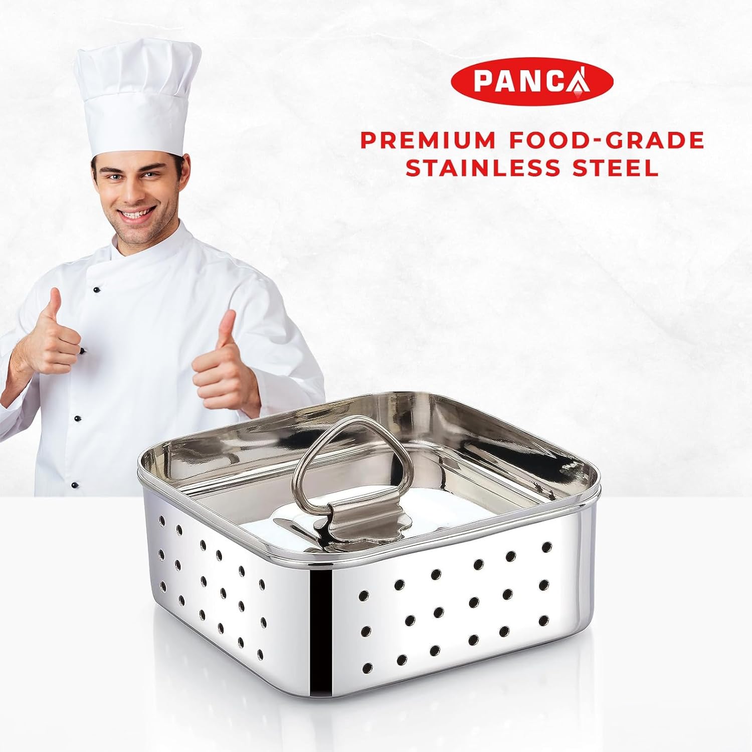 PANCA Stainless Steel Square Shape Indian Paneer/Tofu Press Mould Maker (450 Ml), Size-12.5X12.5X4.5 Centimeters, Silver (Big)