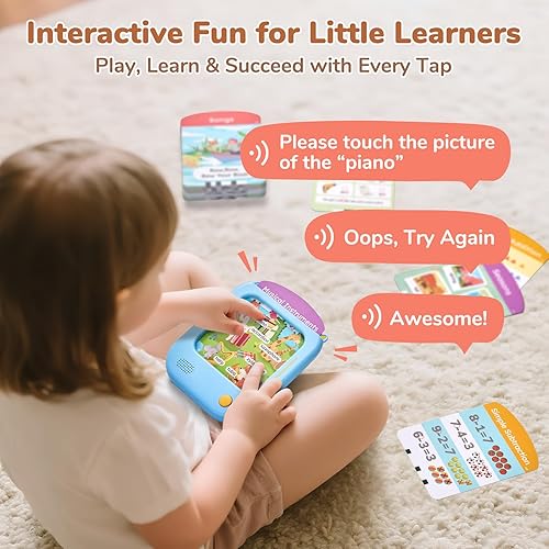 Miniatura 6 de JoyCat Tableta de Aprendizaje para Niños: 156 Páginas de Tarjetas Flash Toca-para-Leer con 20 Juegos de Escuchar y Encontrar, Juguete Montessori