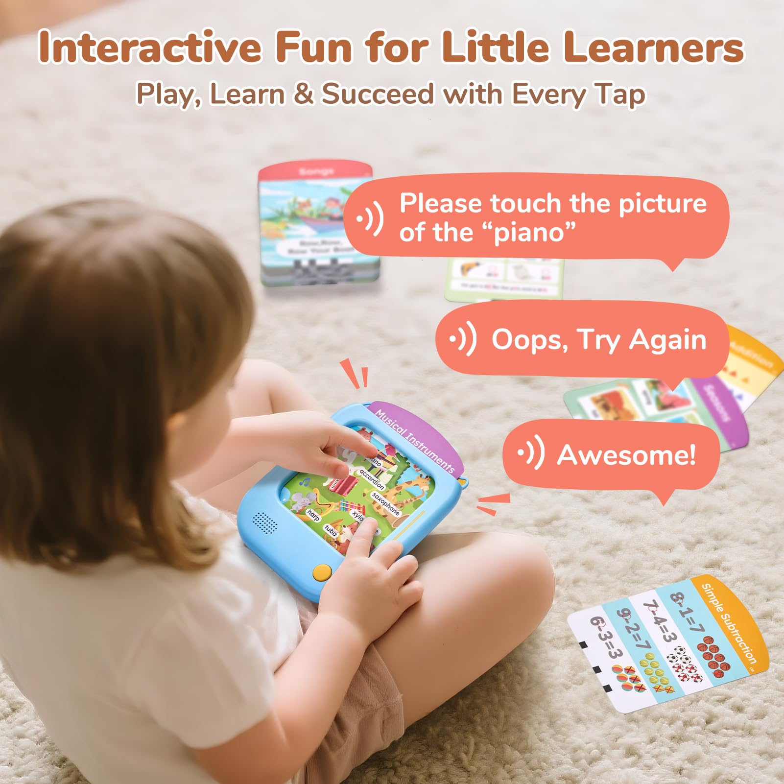 JoyCat Tablet Educativo per Bambini, 156 Pagine Carte Parlanti con 600+ Parole, Gioco Montessori per Imparare l’Inglese, Alfabeto, Fonemi, Numeri, Colori e Forme, Giochi Educativi Bambini 2-6 Anni