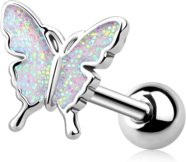Melighting Helix Earrings Helix Piercing Jewellery 16G 316L Stainless Steel Cartilage Earrings Tragus Stud Earring Butterfly Conch Piercing Body Piercing Jewellery