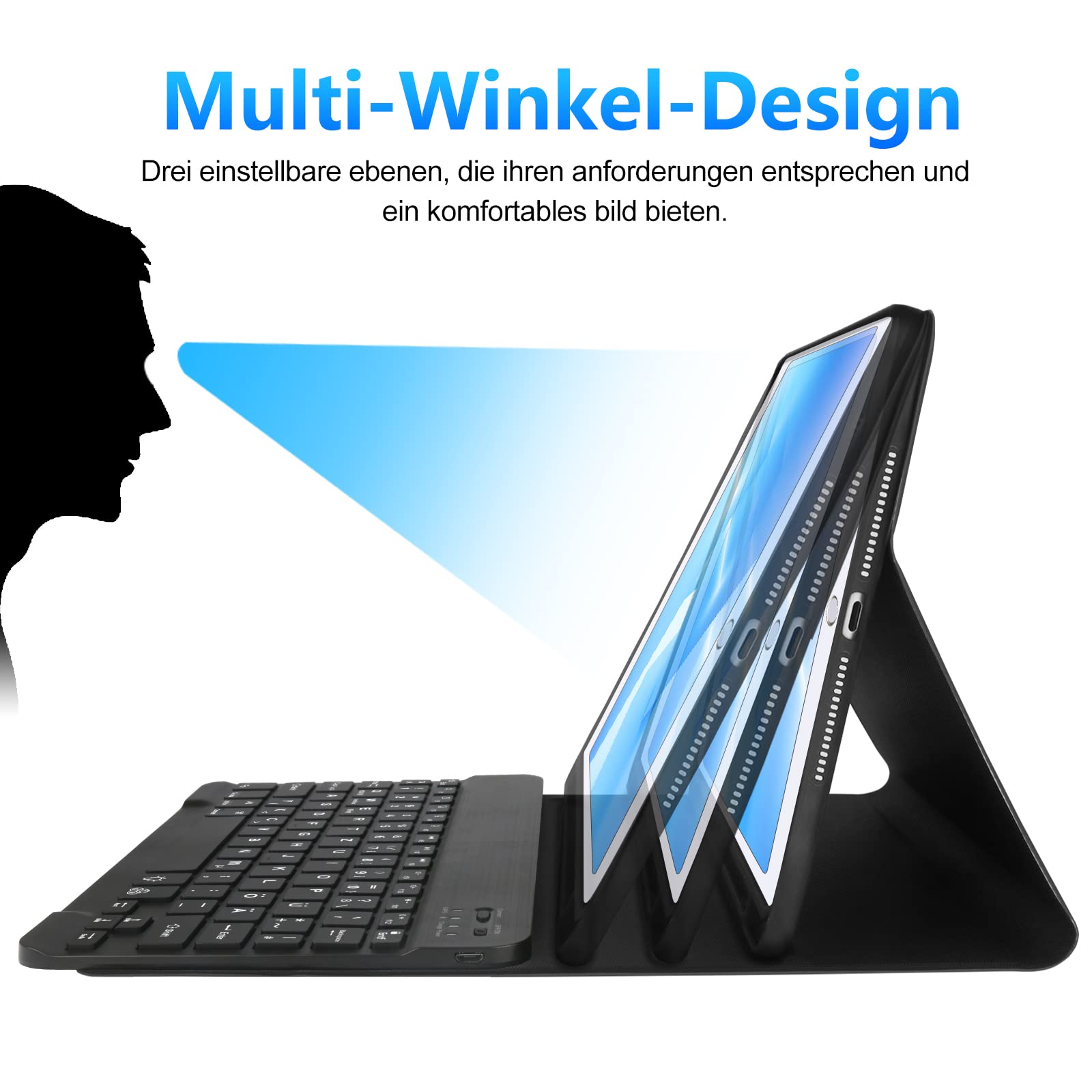 IVEOPPE Tastatur für iPad 6. Generation - Hülle Tastatur für iPad 9.7, Magnetisch Abnehmbarer Beleuchtung QWERTZ Bluetooth Keyboard für ipad 6. Gen 2018, 5. Gen, Pro 9.7, Air 2 & 1, Schwarz