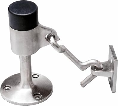 Heavy Duty Door Stopper with Hook, Stainless Steel Door Holder Stop with Sound Dampening Rubber Bumper Wall Mounted Door Floor Stop Holder,Free Screws Sliver