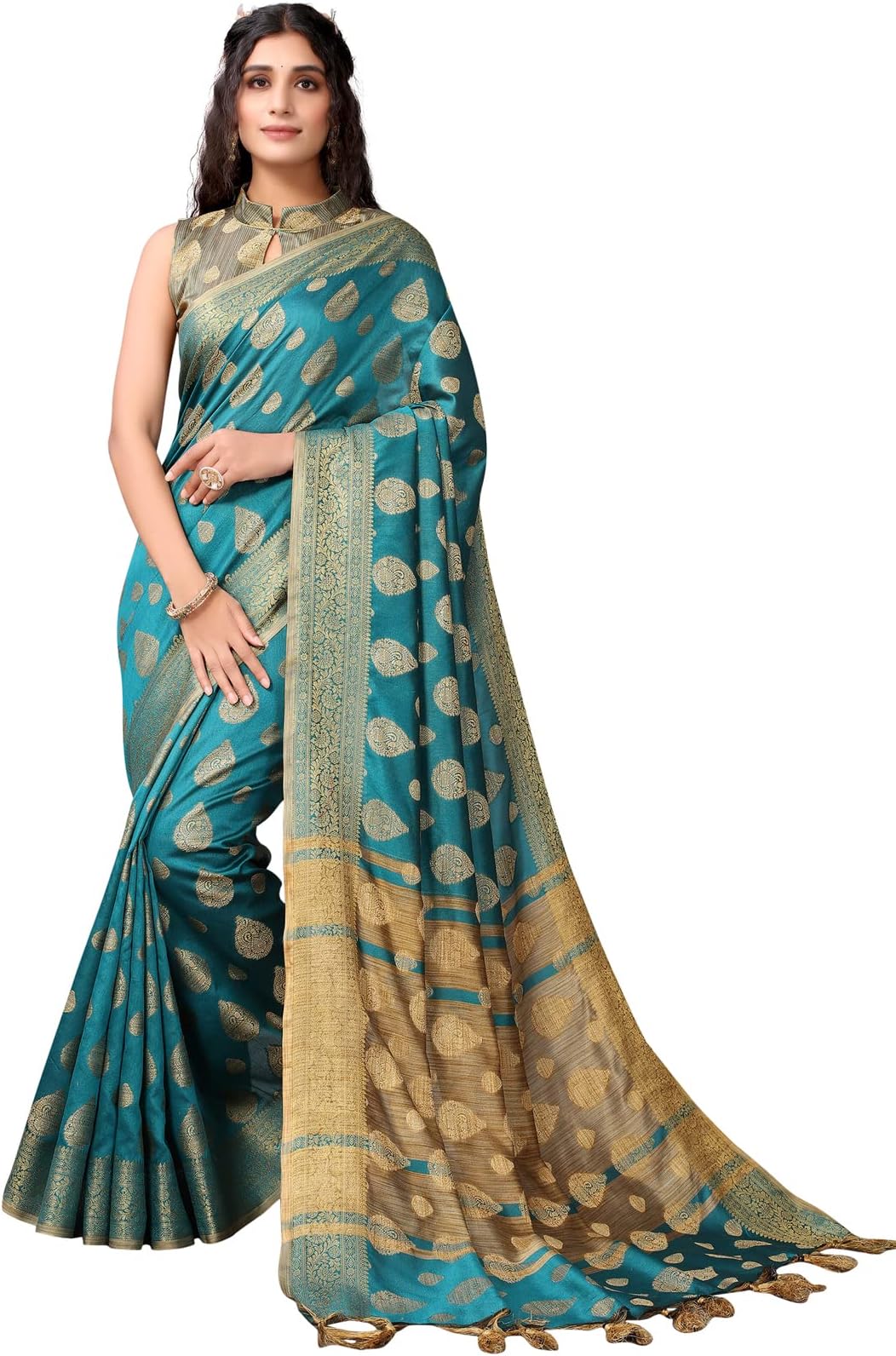 SIRILWomen's Jacquard Kanjivaram Soft Silk Saree Pure Silk with Unstitched Blouse Piece