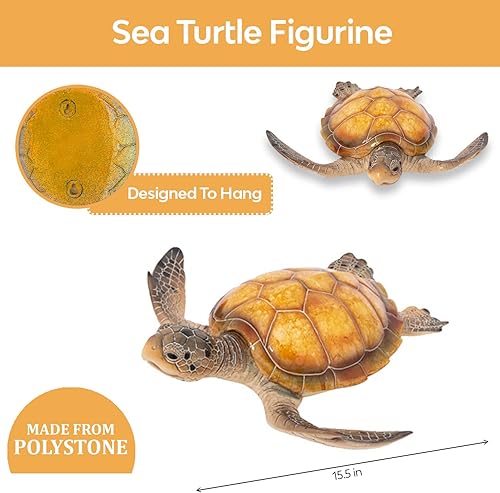 Miniatura 2 de Estatuas al aire libre: Estatua de tortuga marina, decoración de jardín, exhibición de mesa y tortuga de jardín colgante de pared (ámbar)