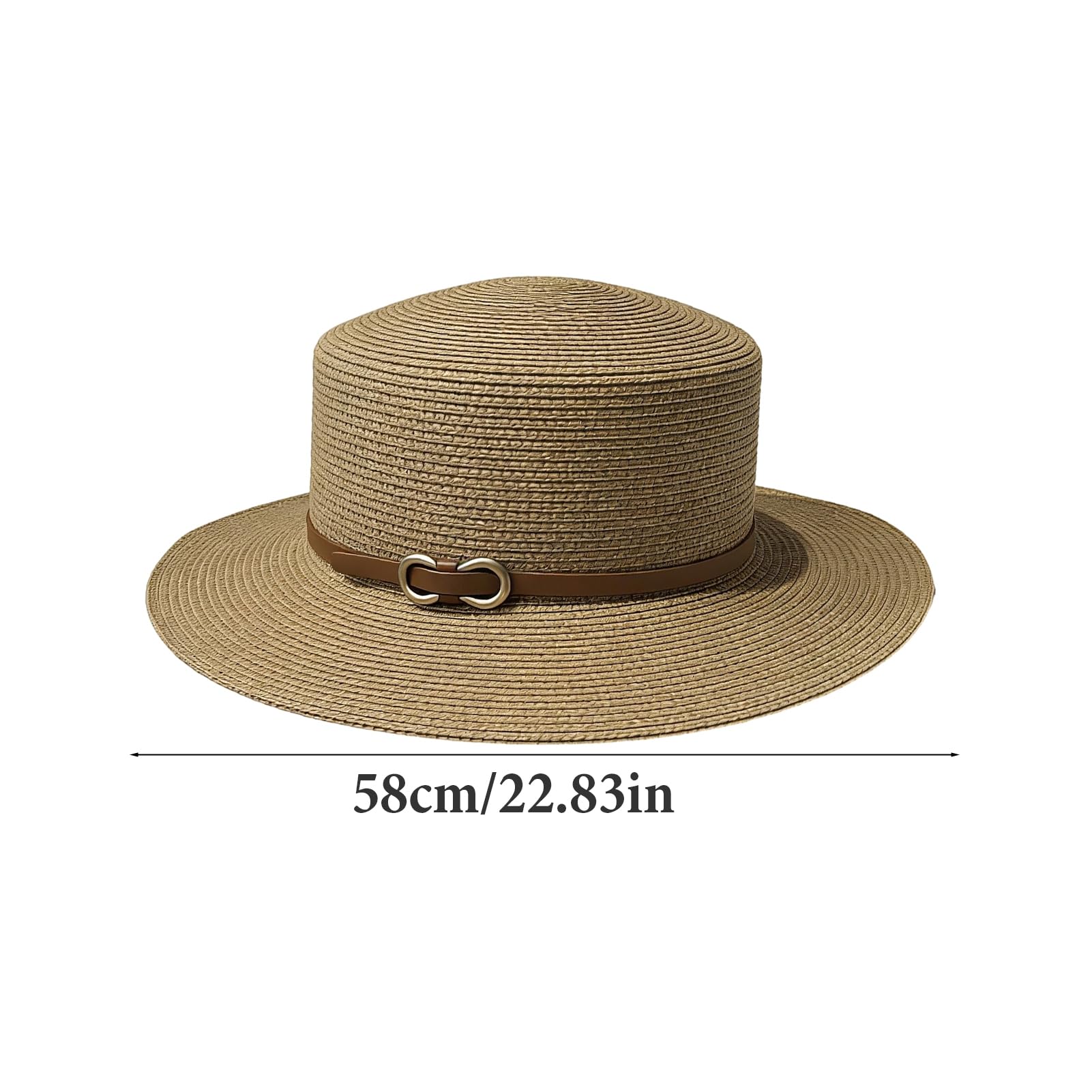 Cappello Panama per uomo e donna, a tesa larga, con parte superiore piatta, stile francese, con fibbia in finta pelle, protezione UV, cappello da spiaggia