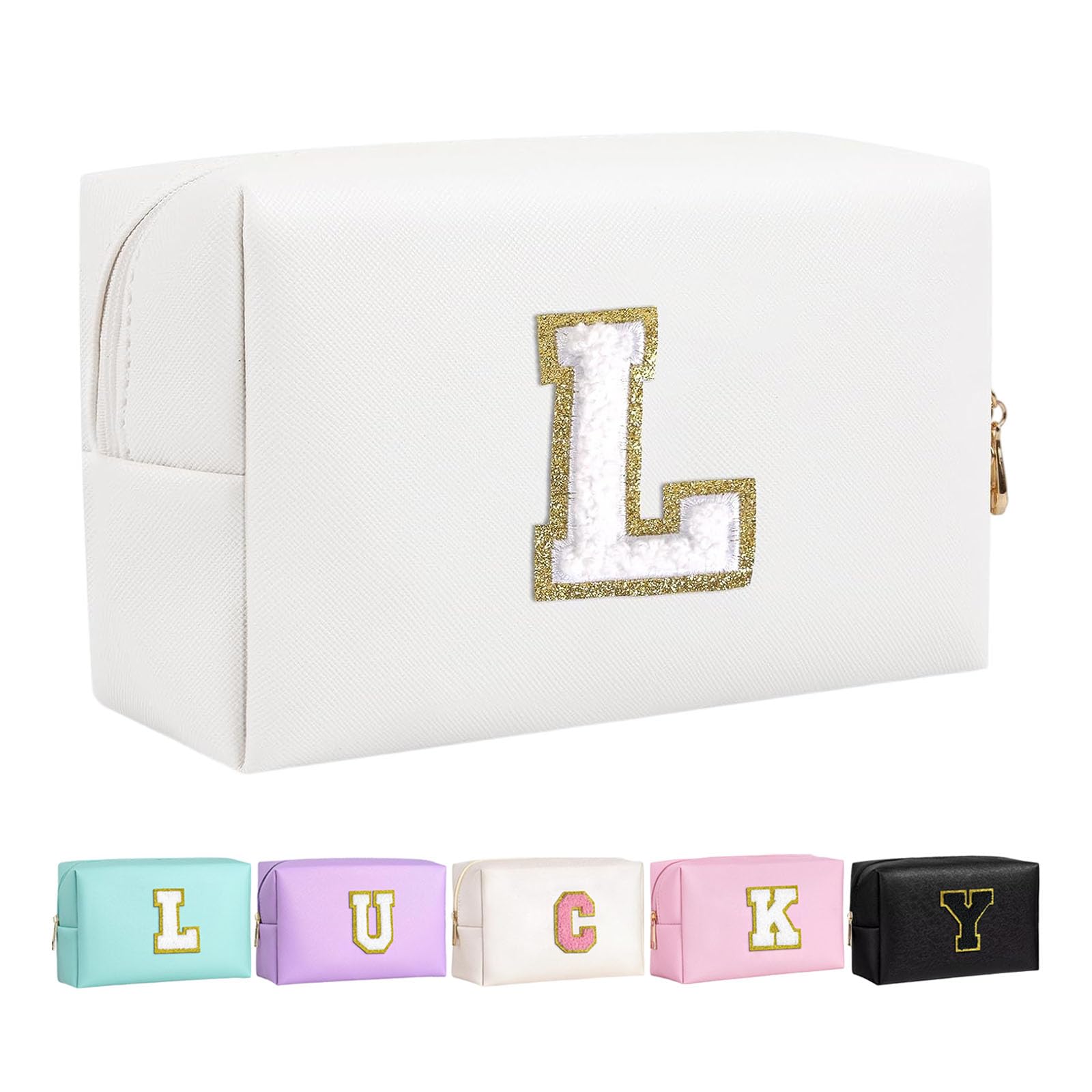 Letoileite Personalized Preppy Patch Makeup Bag Waterproof PU Leather Travel Toiletry Bag with Zipper，Cosmetic Bag Women Friend Birthday Christmas