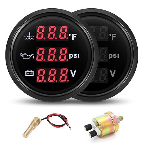 Juego de calibre triple 3 en 1 (temperatura de agua + medidor de presión de aceite + voltímetro) Kit de medidor automático de 2 pulgadas 2.047 in,