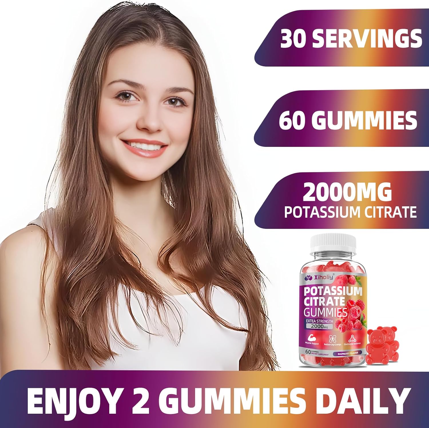 Potassium Citrate Gummies 2000mg, High Potency Electrolyte Gummies, Potassium Supplement with Magnesium glycinate, Zinc, Vitamin C D3 K2, for Electrolyte Balance, Leg Cramps, Muscle Support, 60 Chews - Image 6