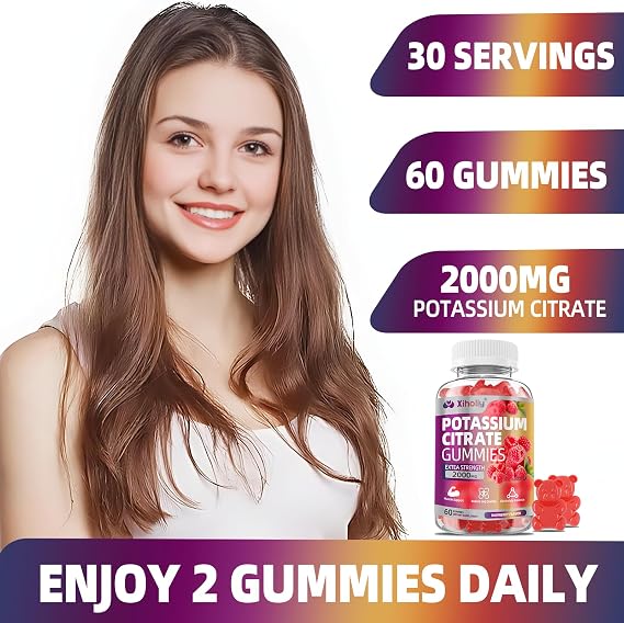 Potassium Citrate Gummies 2000mg, High Potency Electrolyte Gummies, 60 Chew