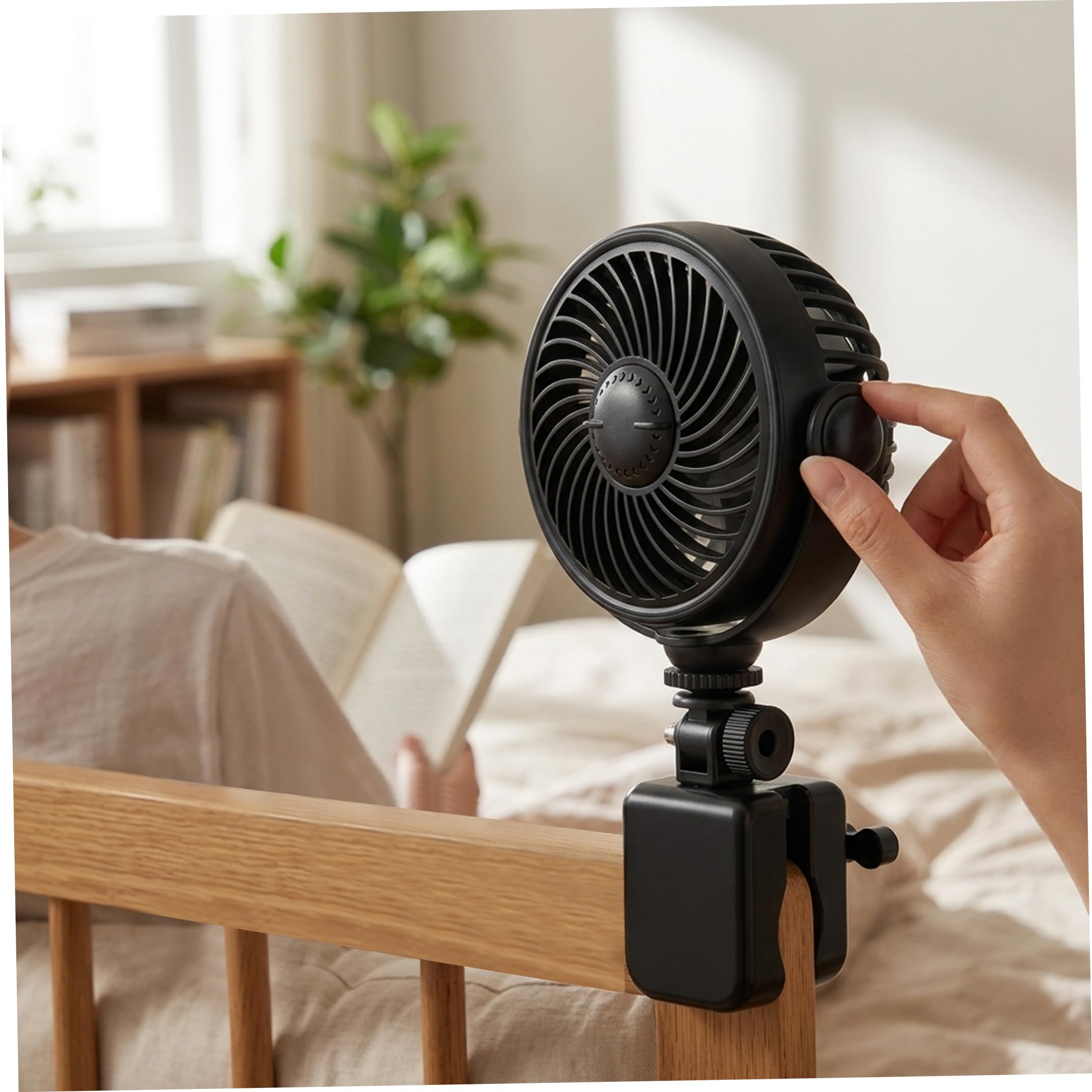 Ventilador para cochecito de bebé, con rotación completa de 720°, batería recargable de 2000 mAh, rejilla de seguridad, se adapta a cochecito, cuna, negro ·1